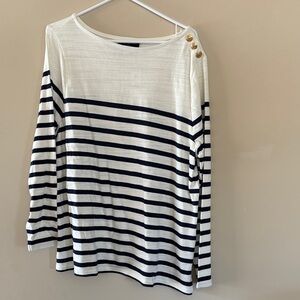 Lane Bryant Navy and White Striped Long Sleeve Top